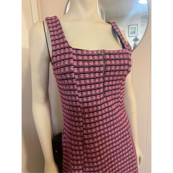 Topshop Mini Checked Pink Pinafore Dress W/Squared Neckline Front Slit Hem Darli - Picture 5 of 10